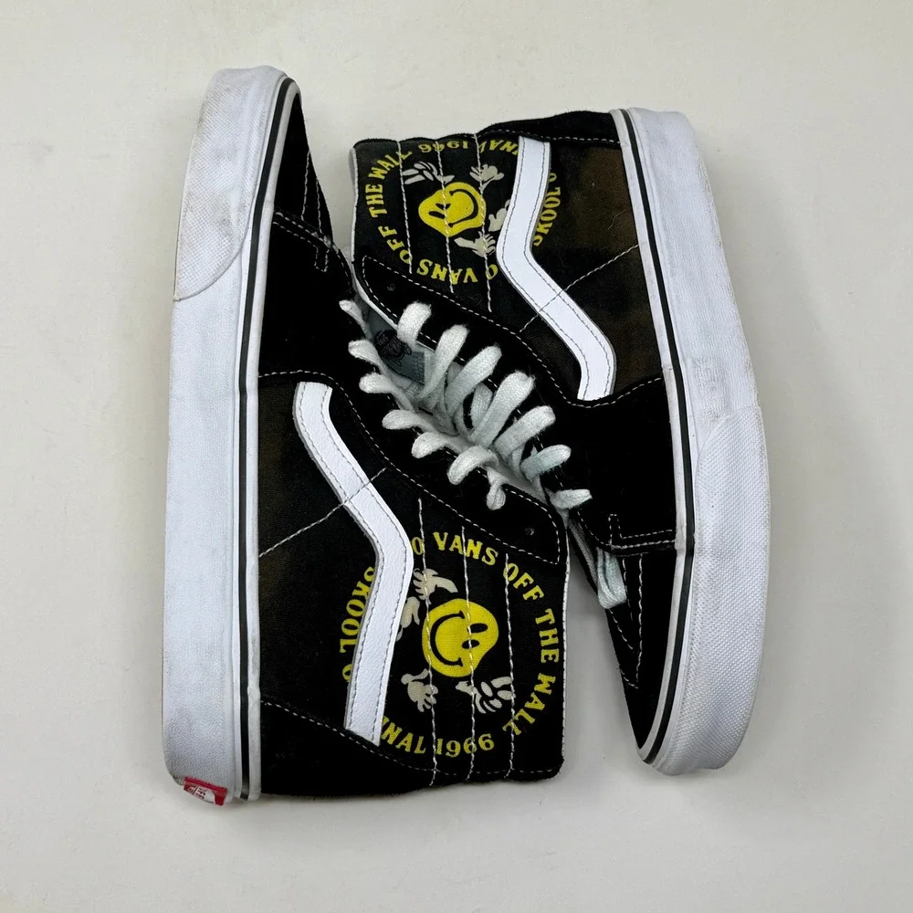 Vans Sk8-Hi Smiley Face Off The Wall Black High Top Sneakers Mens 7 Womens 8.5